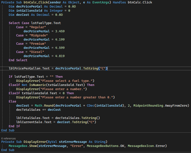 Example of visiual basic code.